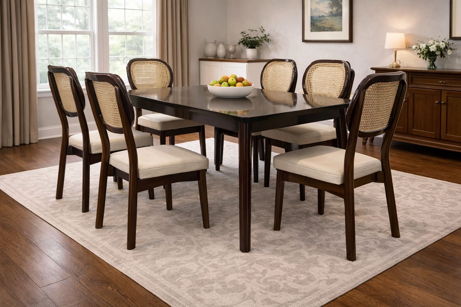 dark wooden table 6 seater