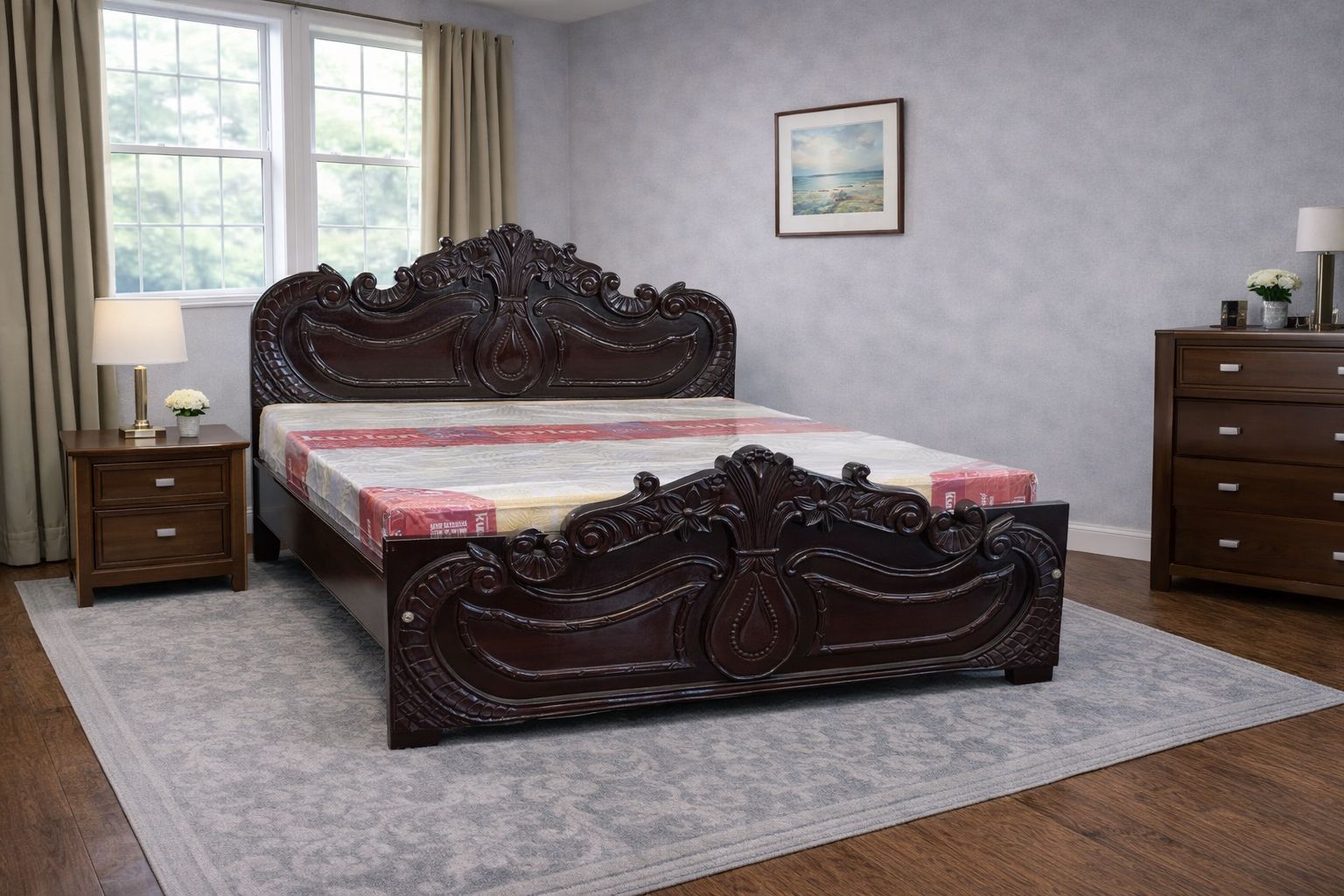 antique-style carved bed frame