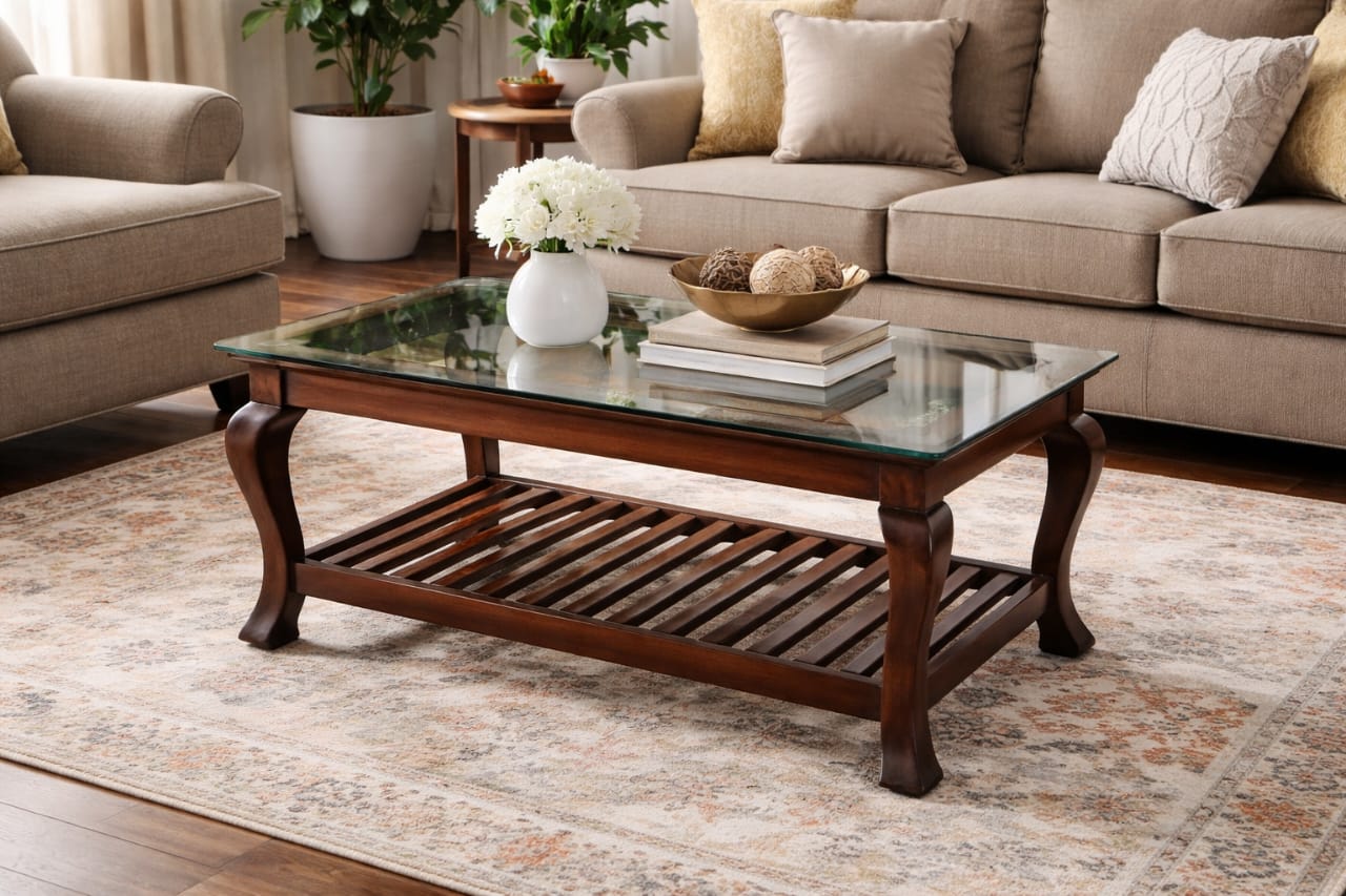 Glass top rectangular tepoy