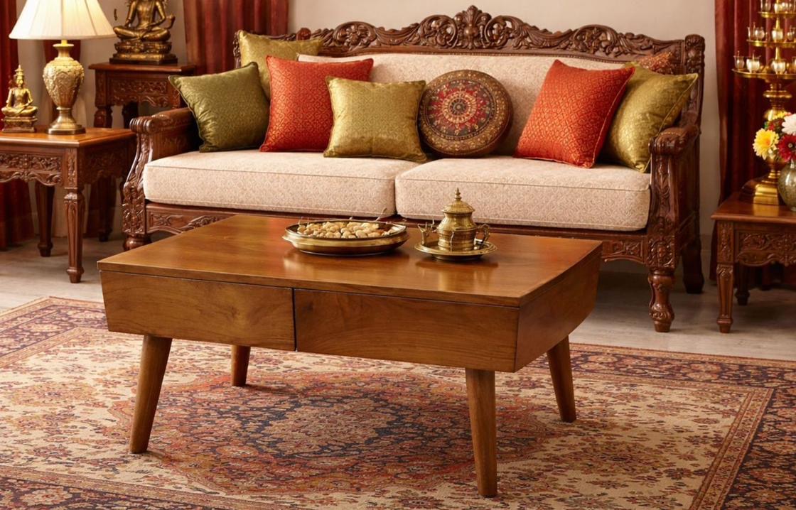 RECTANGULAR WOODEN TEPOY WITH DRAWER